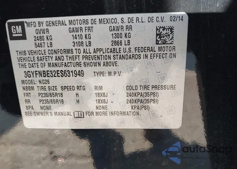 2014 Cadillac Srx Luxury Collection from USA, damaged, VIN 3GYFNBE32ES631949